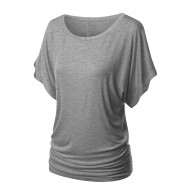 PLUS Women's Solid Short Sleeve Boat Neck Dolman Top