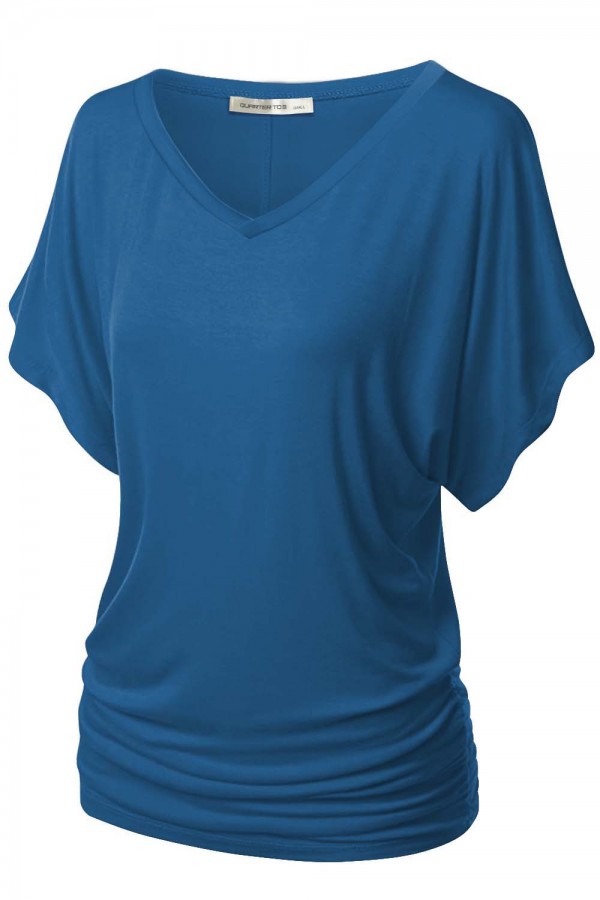 PLUS Women's Solid Short Sleeve V Neck Dolman Top