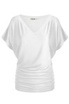 WOMEN'S SOLID SHORT SLEEVE V NECK DOLMAN TOP WITH SIDE SHIRRING