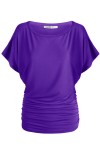 Women's Solid Short Sleeve Boat Neck Dolman Top with Side Shirring