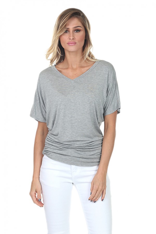 PLUS Women's Solid Short Sleeve V Neck Dolman Top