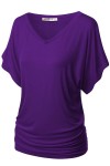 PLUS Women's Solid Short Sleeve V Neck Dolman Top