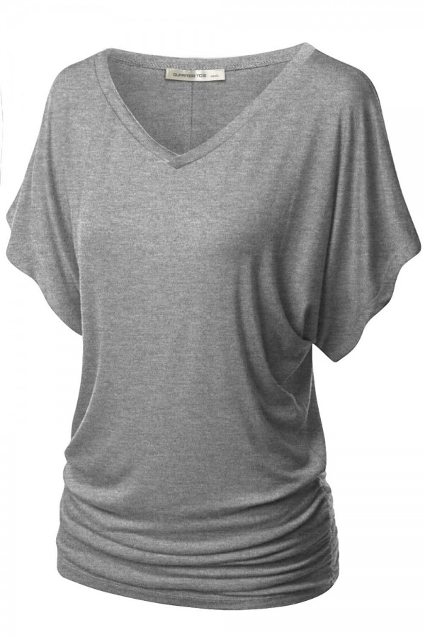 PLUS Women's Solid Short Sleeve V Neck Dolman Top