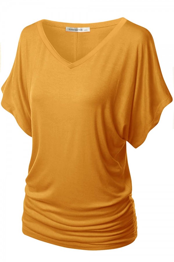 PLUS Women's Solid Short Sleeve V Neck Dolman Top