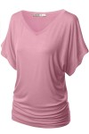 PLUS Women's Solid Short Sleeve V Neck Dolman Top