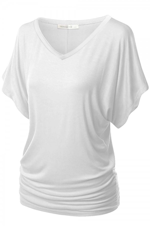 PLUS Women's Solid Short Sleeve V Neck Dolman Top