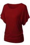 PLUS Women's Solid Short Sleeve Boat Neck Dolman Top