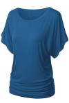 PLUS Women's Solid Short Sleeve Boat Neck Dolman Top