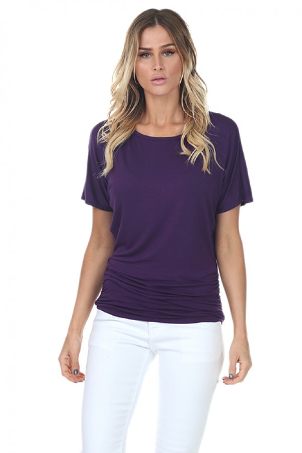 PLUS Women's Solid Short Sleeve Boat Neck Dolman Top