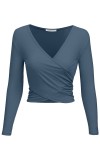 Women's Deep V-Neck long Sleeve Crop Top