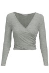 Women's Deep V-Neck long Sleeve Crop Top