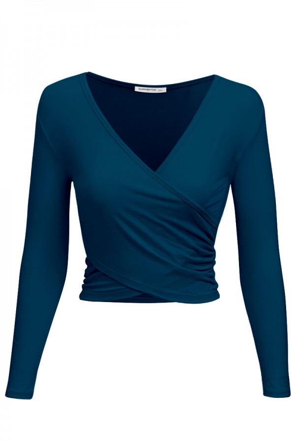 Women's Deep V-Neck long Sleeve Crop Top