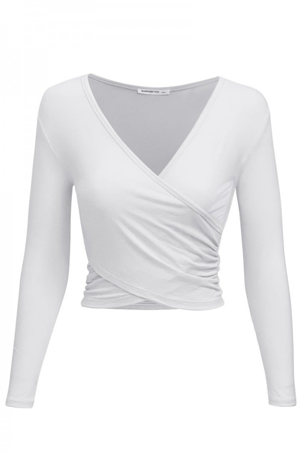 Women's Deep V-Neck long Sleeve Crop Top