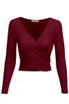 Women's Deep V-Neck long Sleeve Crop Top