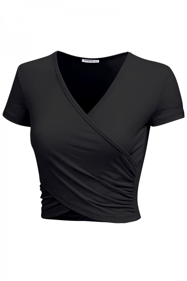 Women's Deep V-Neck Short Sleeve Crop Top